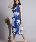 Women blue floral rayon dress