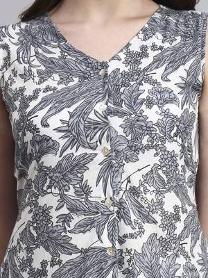 Women grey floral cotton dress 4