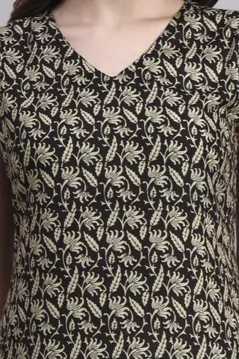 Women black floral cotton  dress