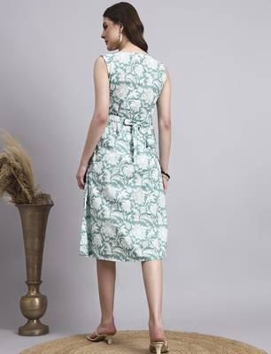 Women green floral cotton dress 4