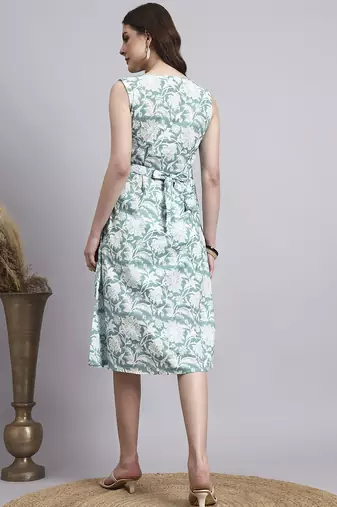 Women green floral cotton  dress
