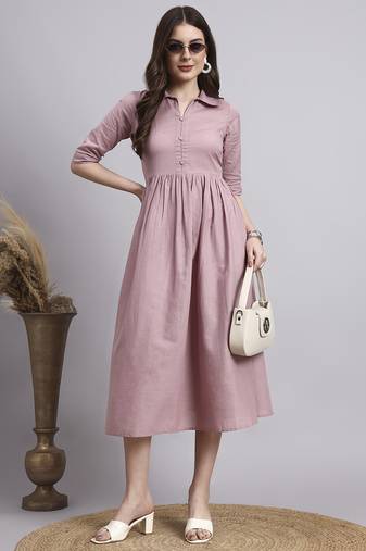 Women peach solid cotton flex dress