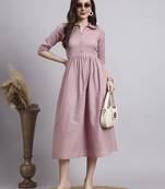 Women peach solid cotton flex dress