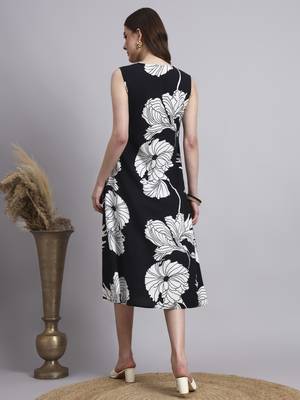 Women black floral rayon dress 4