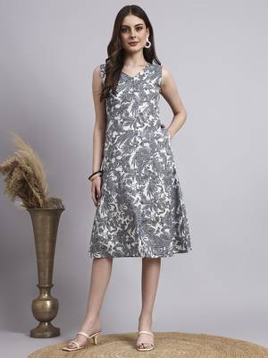 Women grey floral cotton dress 5