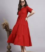 Women red solid cotton flex dress