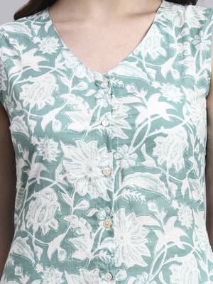 Women green floral cotton dress 5
