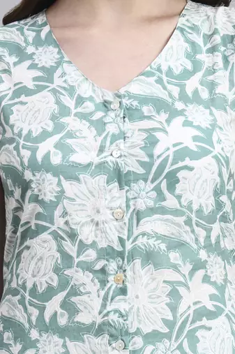 Women green floral cotton  dress