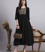 Women black embroidery rayon dress
