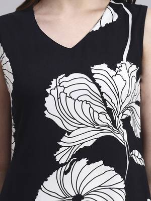 Women black floral rayon dress 5