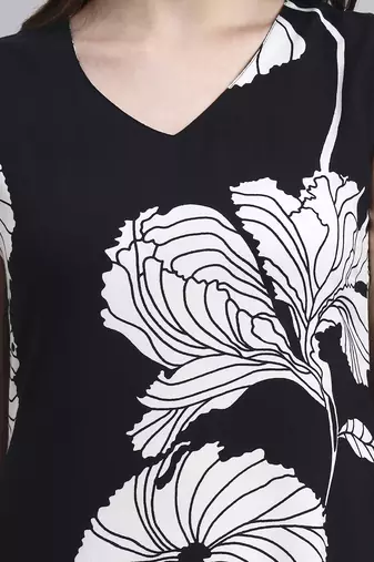 Women black floral rayon dress