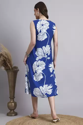 Women blue floral rayon dress