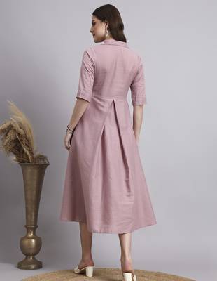 Women peach solid cotton flex dress 4