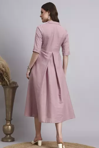 Women peach solid cotton flex dress