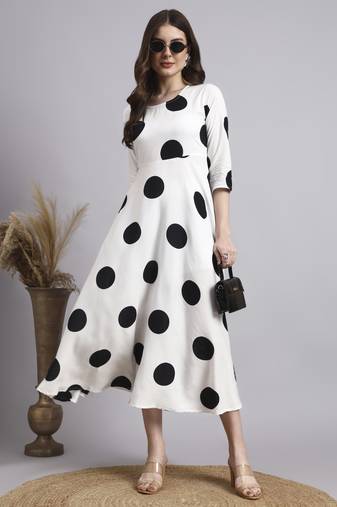 Women cream polka-dot rayon dress