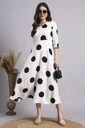 Women cream polka-dot rayon dress