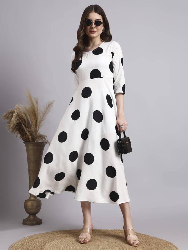 Women cream polka-dot rayon dress