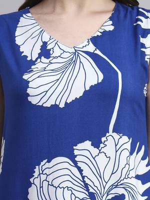 Women blue floral rayon dress 5