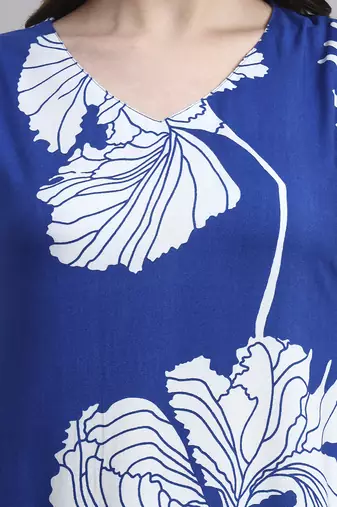 Women blue floral rayon dress