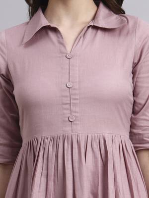 Women peach solid cotton flex dress 5