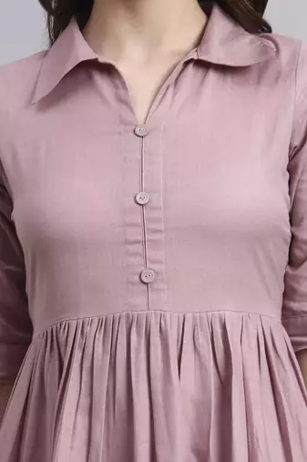 Women peach solid cotton flex dress