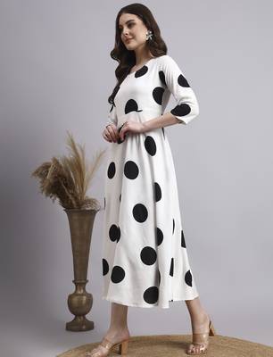 Women cream polka-dot rayon dress 2