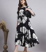 Women black floral rayon dress