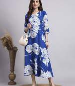 Women blue floral rayon dress