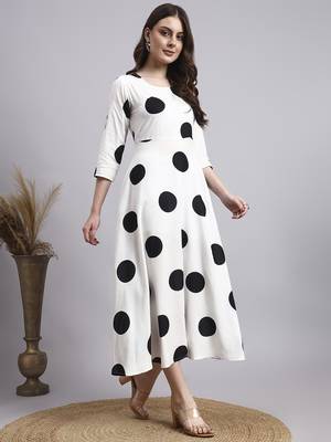 Women cream polka-dot rayon dress 3