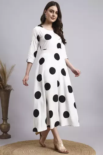 Women cream polka-dot rayon dress