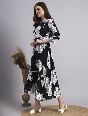 Women black floral rayon dress 2