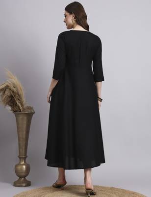 Women black embroidery rayon dress 4