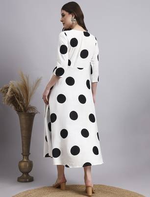 Women cream polka-dot rayon dress 4