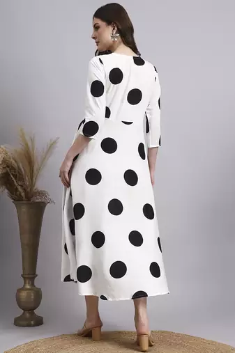 Women cream polka-dot rayon dress