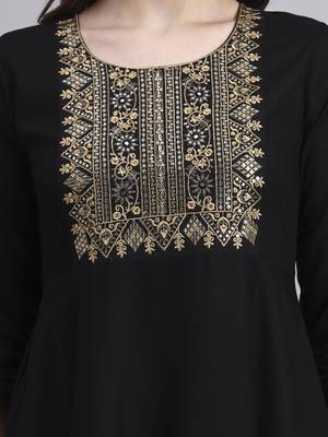 Women black embroidery rayon dress 5