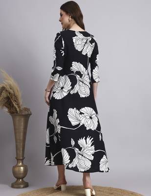 Women black floral rayon dress 4