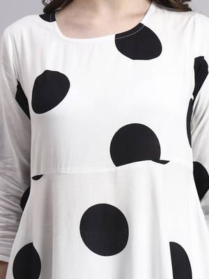 Women cream polka-dot rayon dress 5