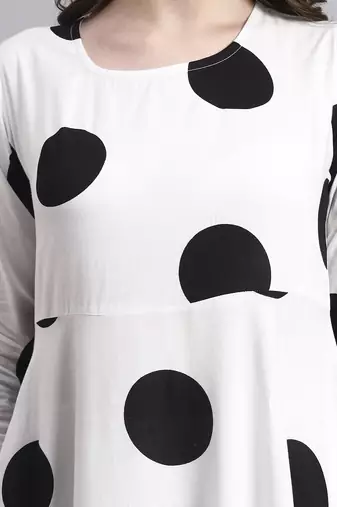 Women cream polka-dot rayon dress