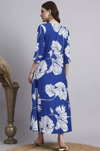 Women blue floral rayon dress