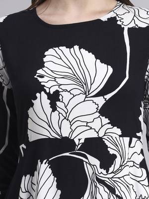 Women black floral rayon dress 5