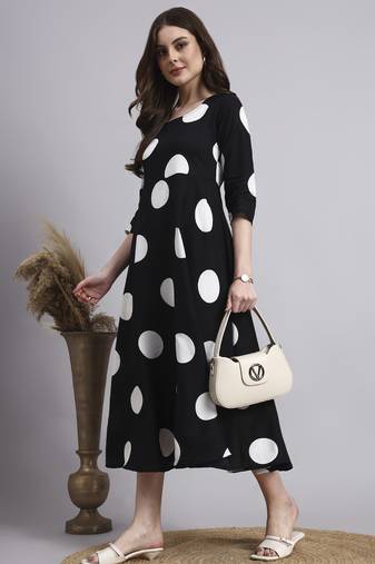Women black polka-dot rayon dress
