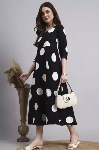 Women black polka-dot rayon dress