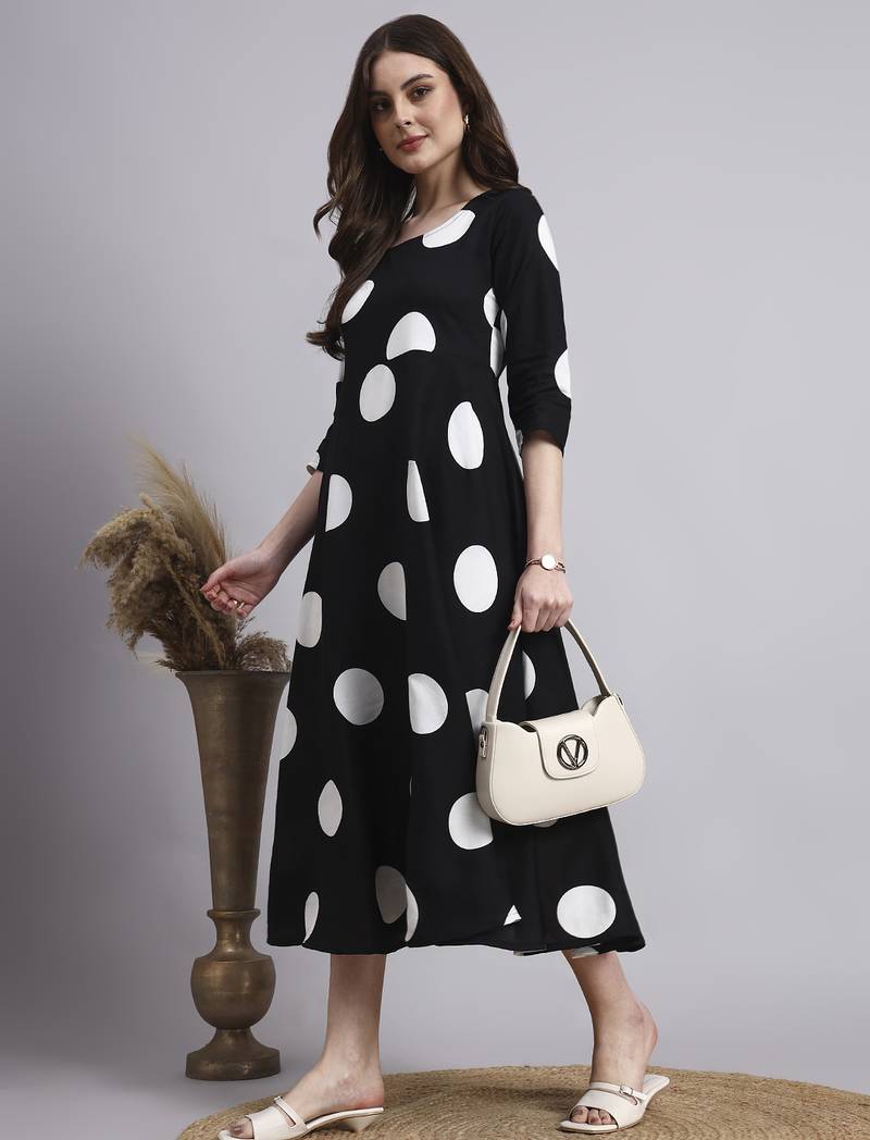 Women black polka-dot rayon dress