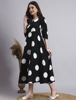Women black polka-dot rayon dress 2
