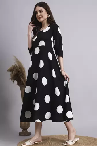 Women black polka-dot rayon dress