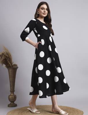 Women black polka-dot rayon dress 3