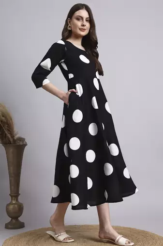 Women black polka-dot rayon dress