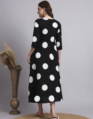 Women black polka-dot rayon dress 4