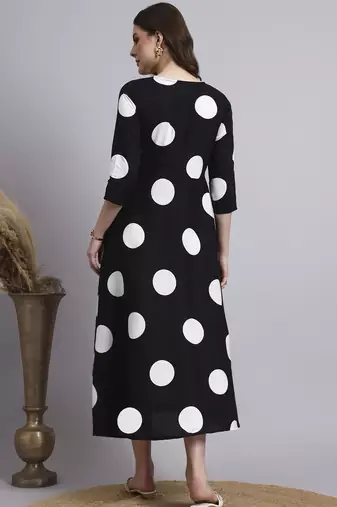 Women black polka-dot rayon dress