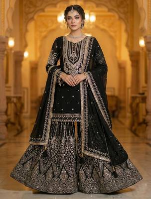 Black faux georgette readymade sharara salwar suit collection 1